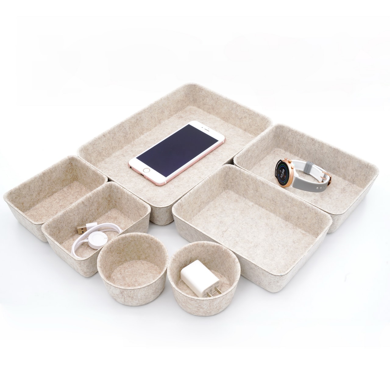 Welaxy 7 Piece Felt Round Cups & Trays Drawer Organizer Set